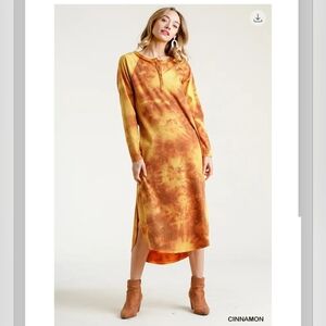 Umgee NWT Tie-Dye Long Sleeve Dress in Cinnamon